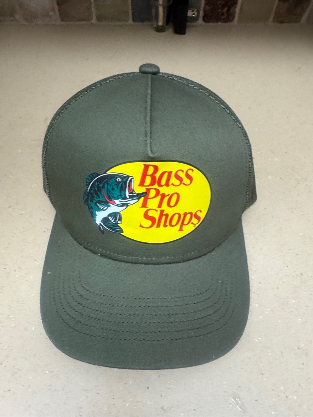 Bass Pro Shops Olive Hat with Yellow Logo Patch